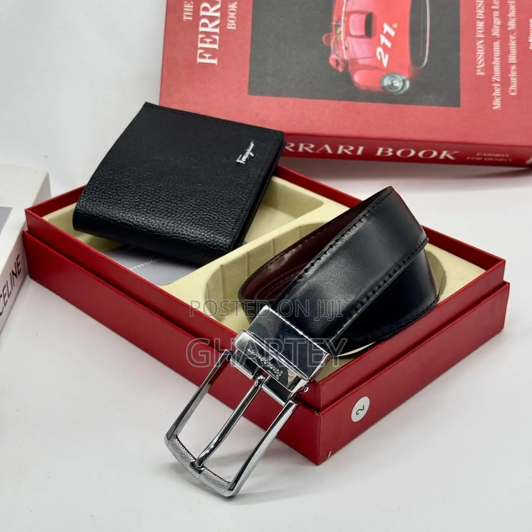 Ferragamo Men’S Leather Wallet Belt Combo