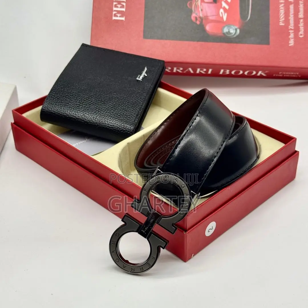 Ferragamo Men’S Leather Wallet Belt Combo