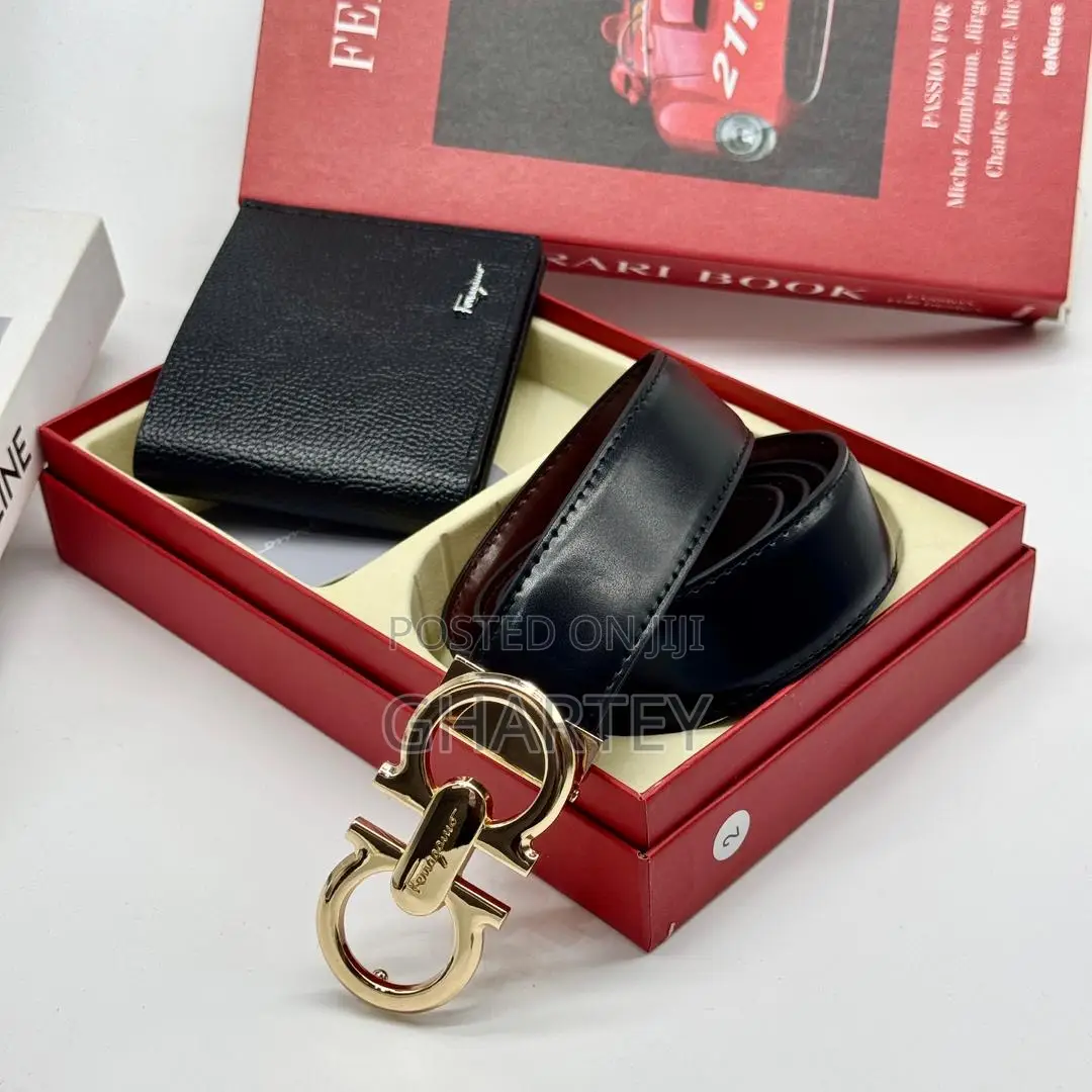 Ferragamo Men’S Leather Wallet Belt Combo