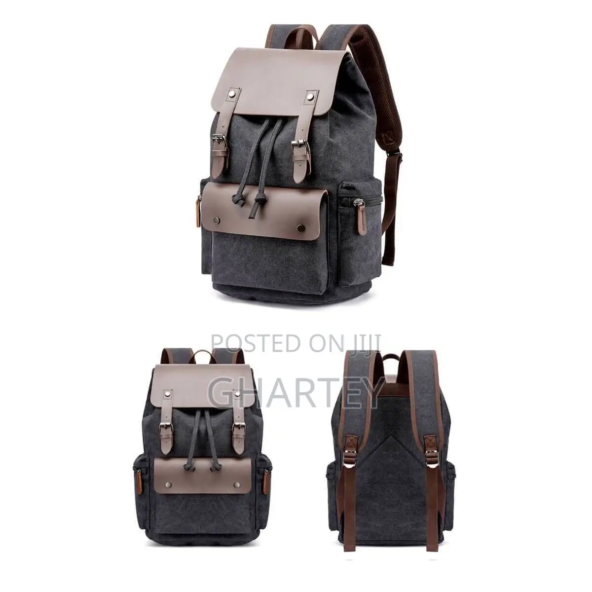 Trendy Large Space Durable Canvas Backpack Black