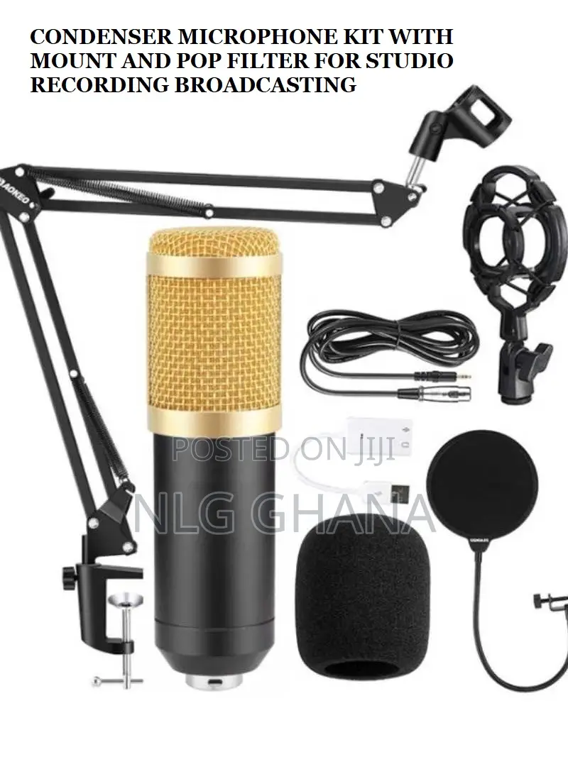 Condenser Microphone KIT With Mount And Pop Filter For Studi