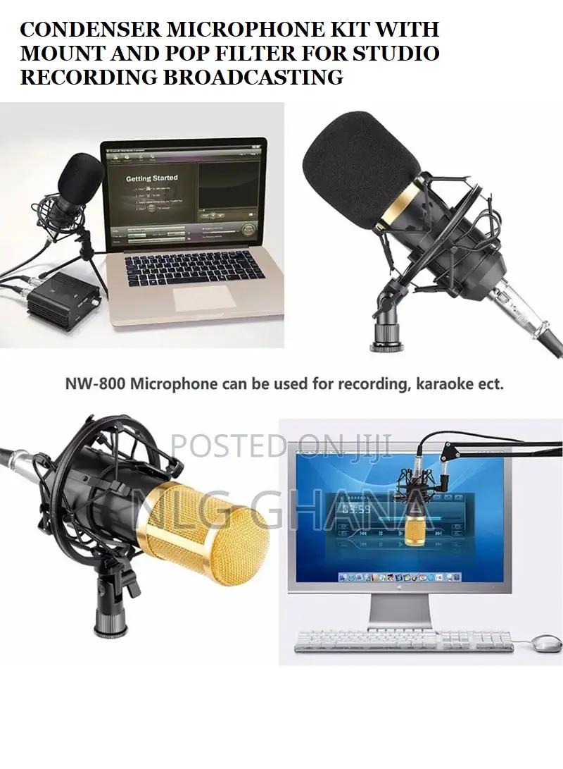 Condenser Microphone KIT With Mount And Pop Filter For Studi