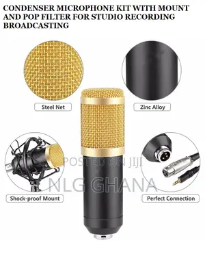 Condenser Microphone KIT With Mount And Pop Filter For Studi