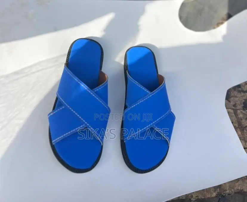 Sky Blue Leather Slippers