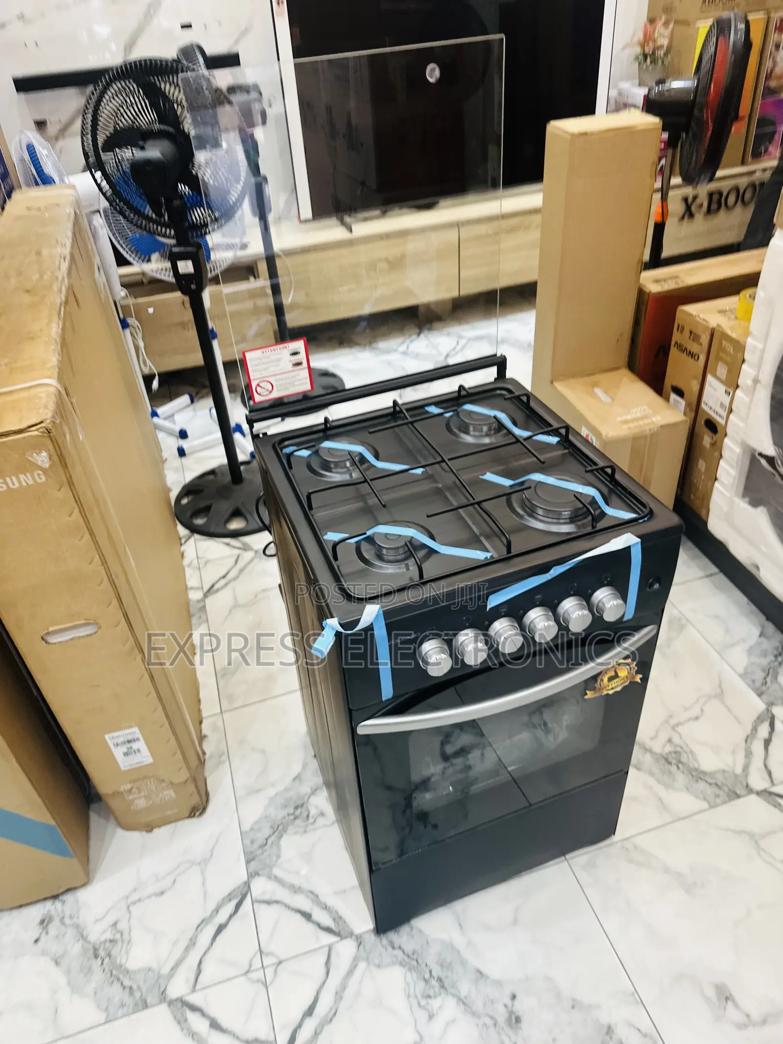 Zealous Sleek Black Gas Cooker Oven 4burner 50/50