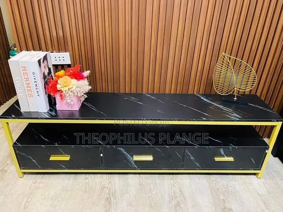 Black and Gold Tv Stand With Drawer