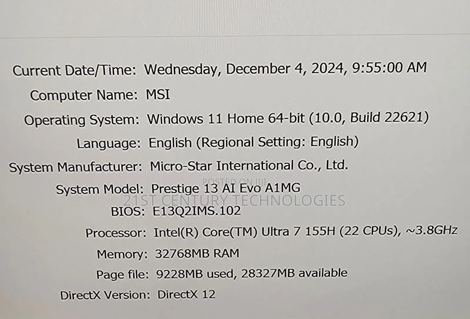 Laptop MSI 32GB Intel Core i7 SSD 1T