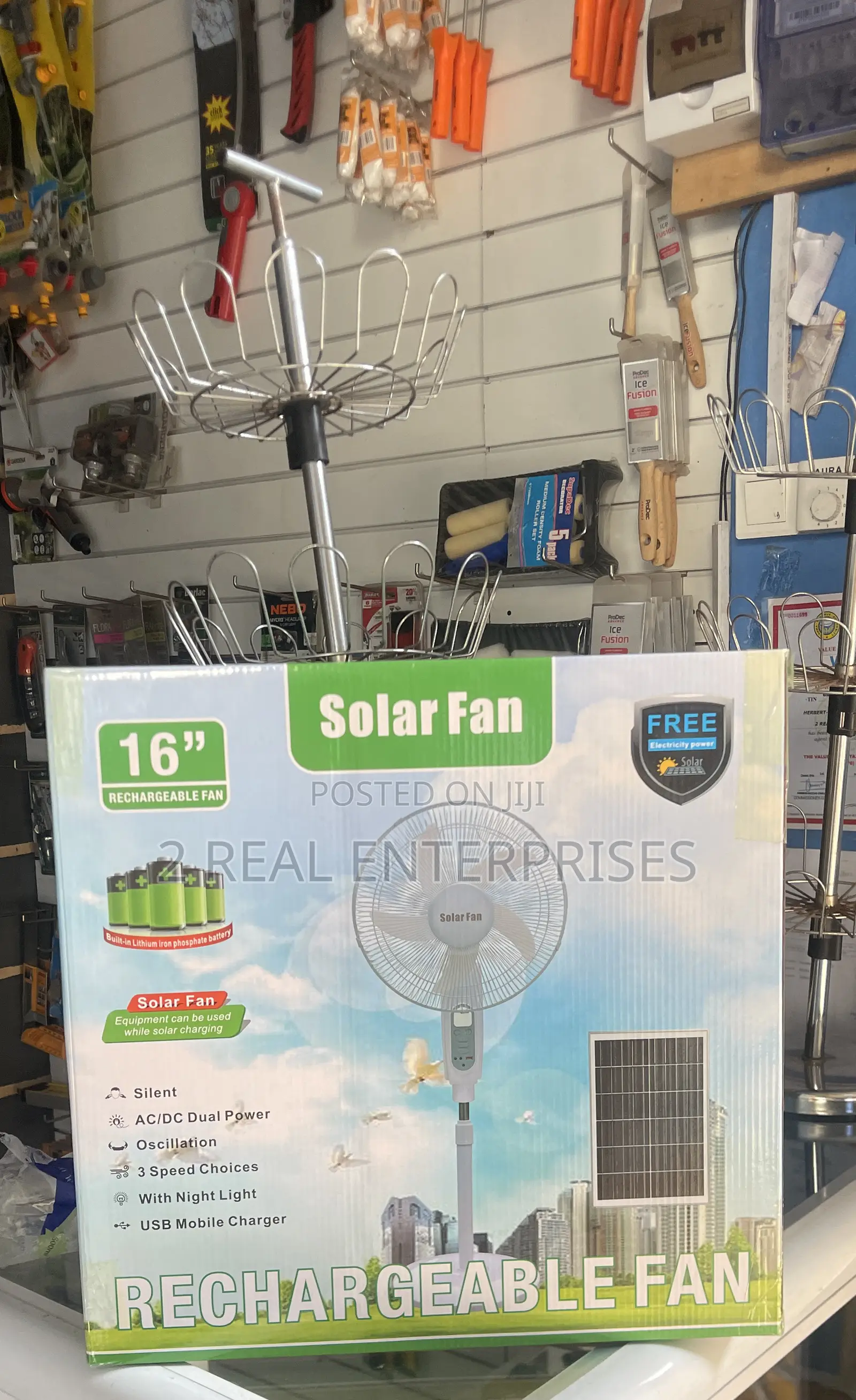 Rechargeable Solar Standing Fan With USB Charger