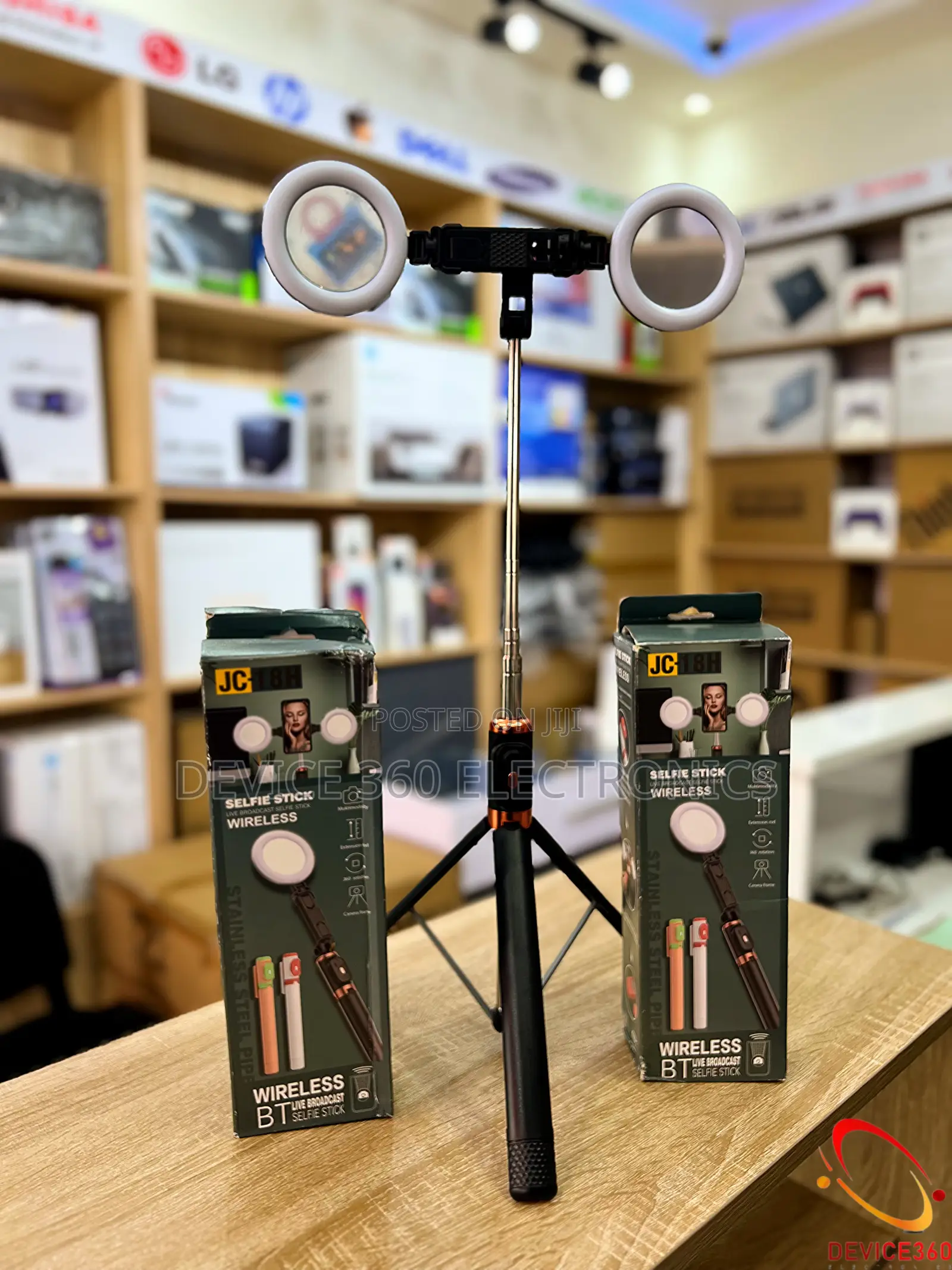 Wireless Selfie Sticks W/ Two Miniring Lights Tripod Stand