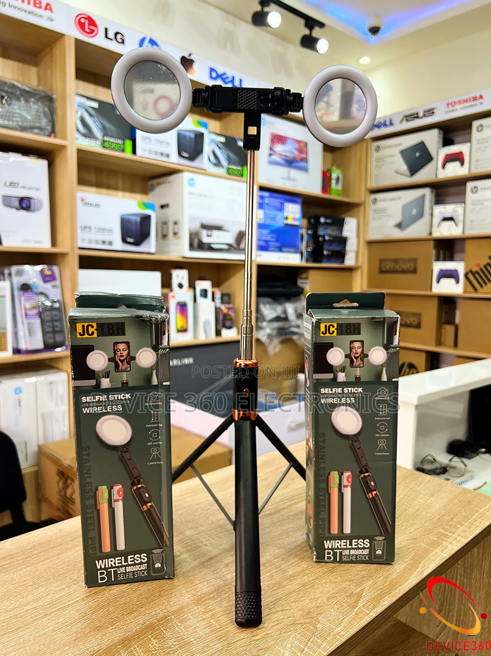 Wireless Selfie Sticks W/ Two Miniring Lights Tripod Stand