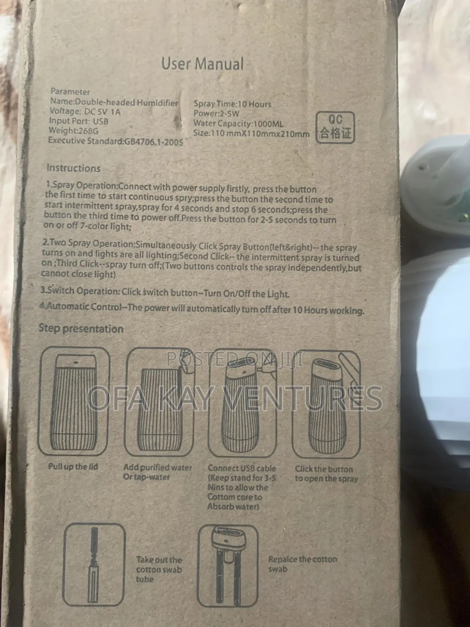 1000ml Humidifier With 2 Spray Outlets