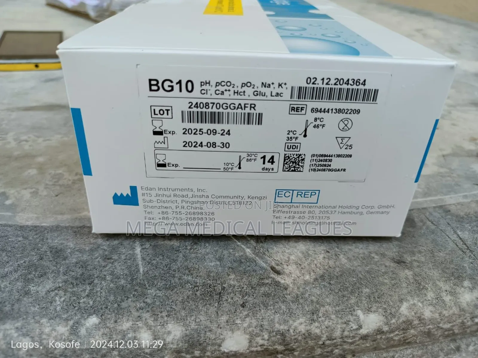 Edan BG10 Cartridge for I15 Blood Gas Analyzer