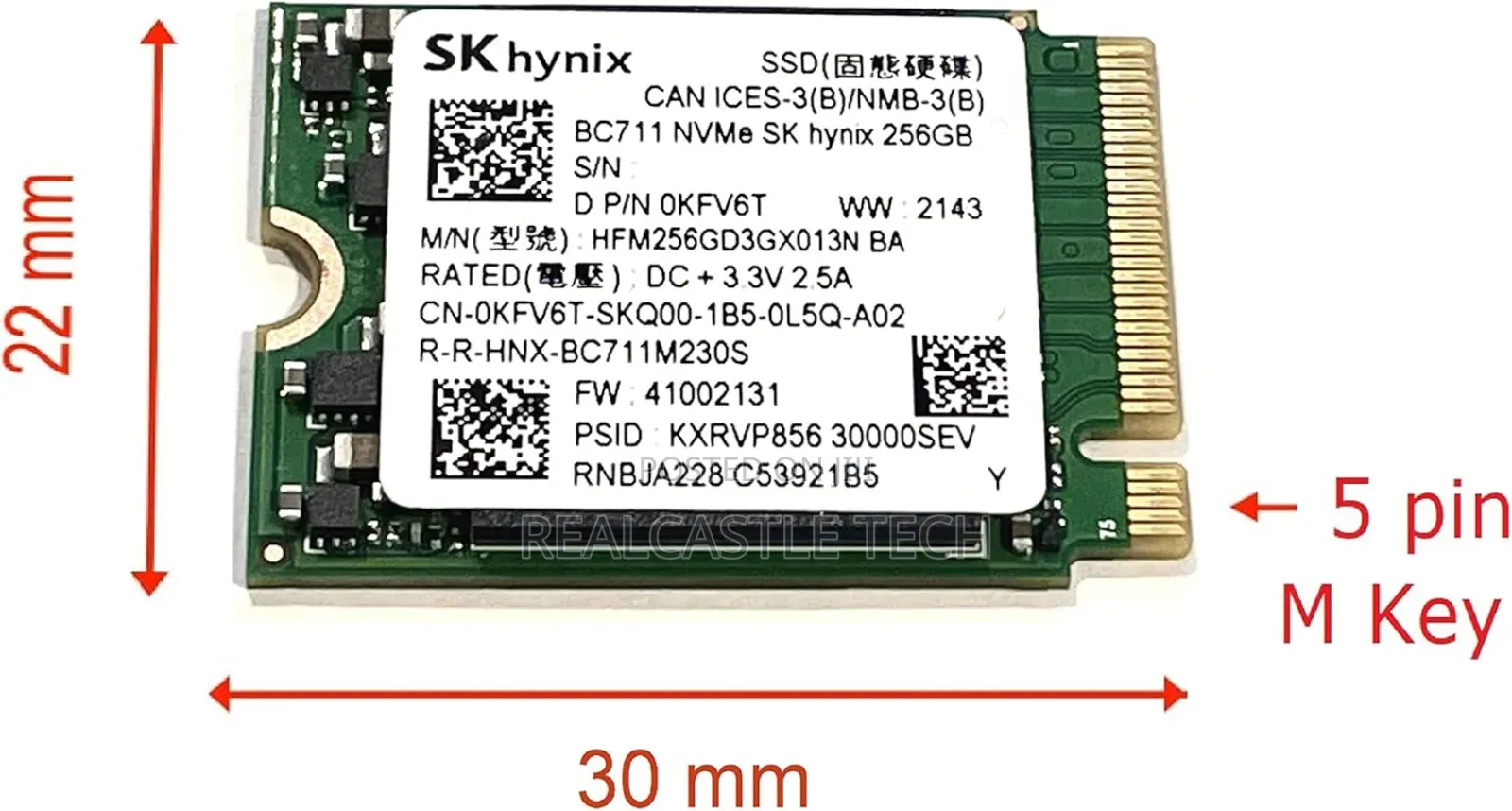 Skhynix 256GB Nvme Pcie M.2 30mm SSD