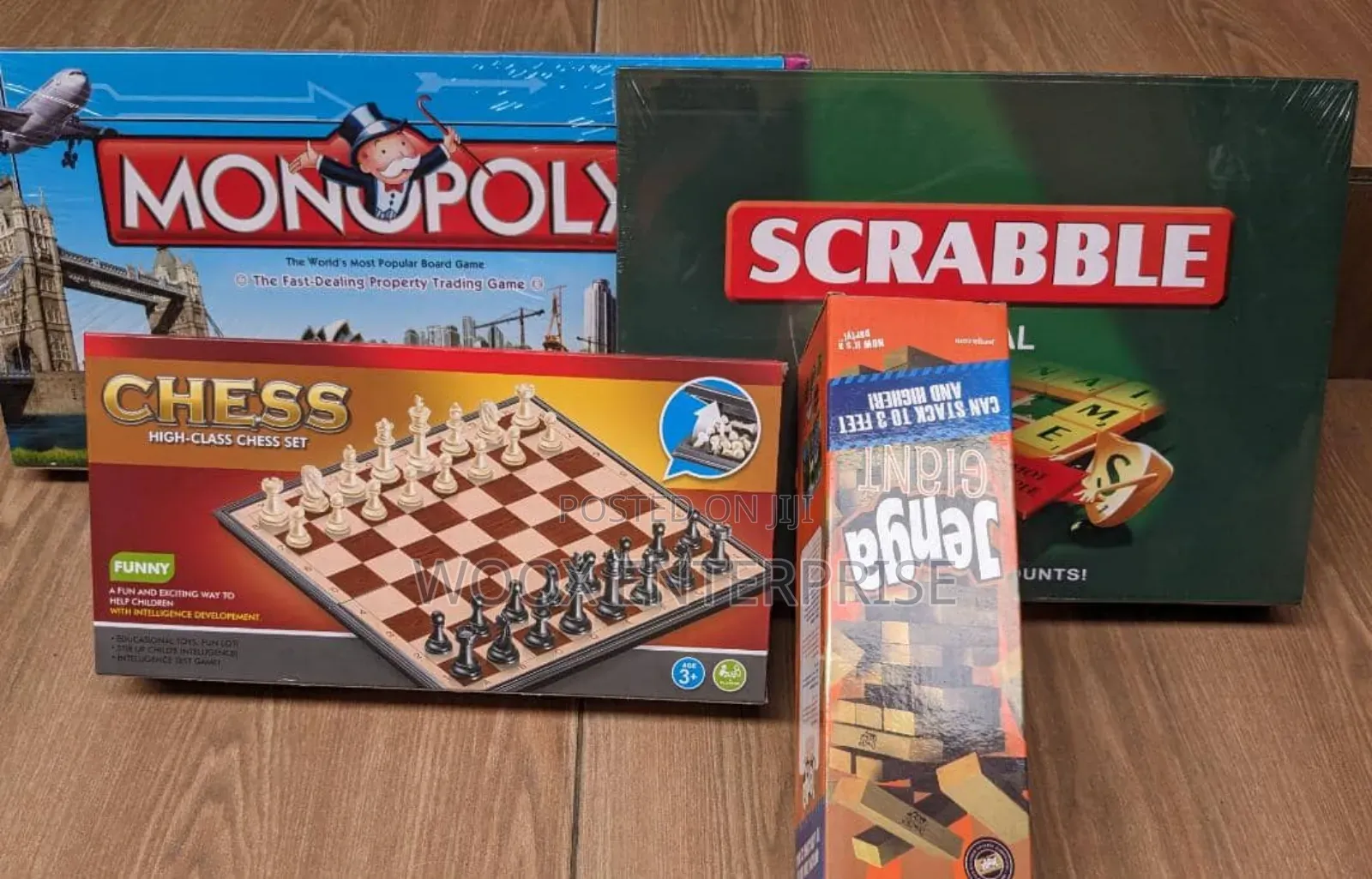 Jenga, Monopoly, Chess and Scrabble (4 in 1)