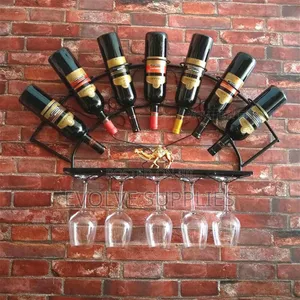 Mounted Wine Bottle Rack With Glass Holder