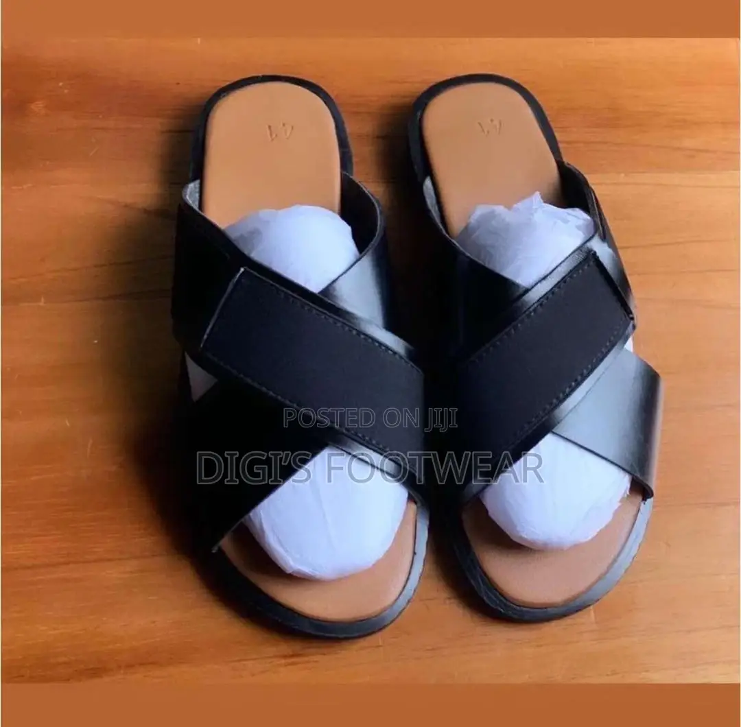 Black Executive Double Strapped Crossed Slippers