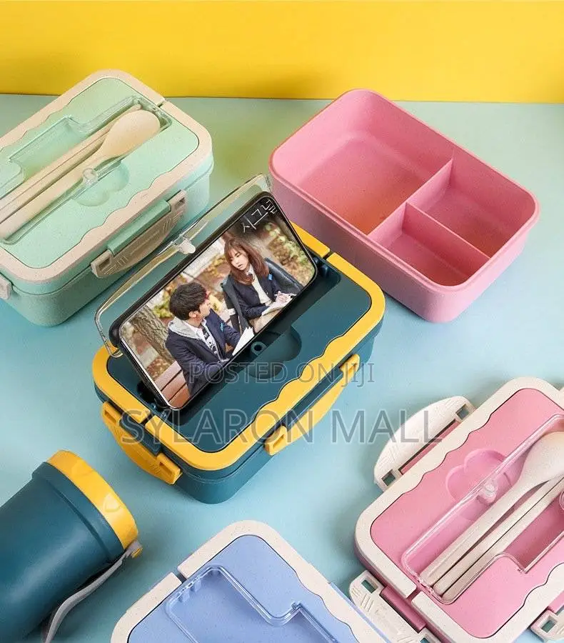 Lunch Box With Lunch Bag + Cup and Spoons With Phone Holder