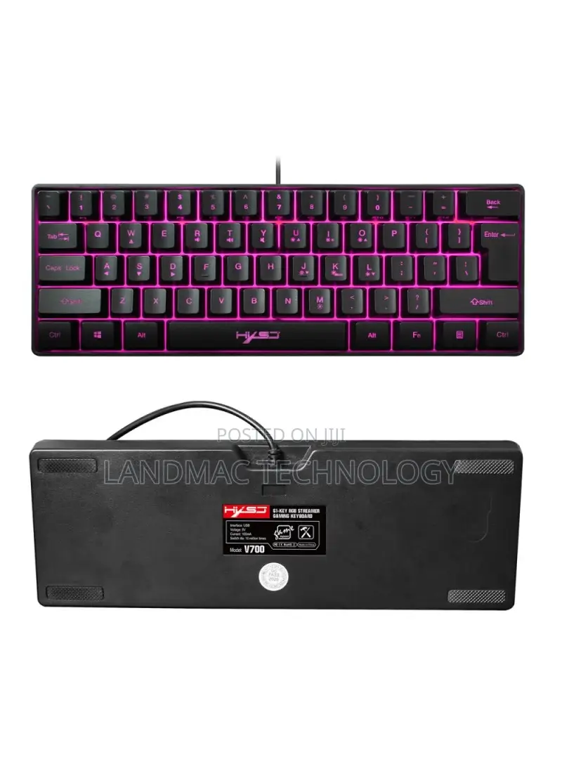 61 Keys USB Wired Gaming Keyboard With Colorful Backlight Fo