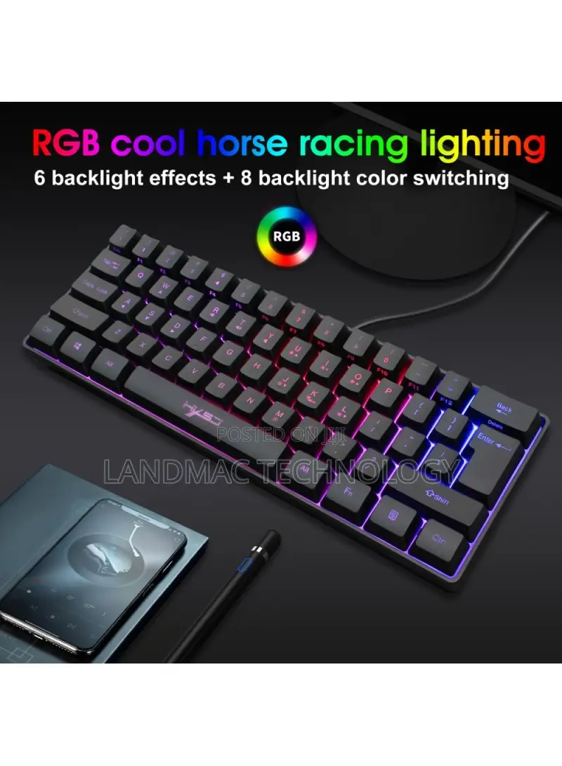 61 Keys USB Wired Gaming Keyboard With Colorful Backlight Fo