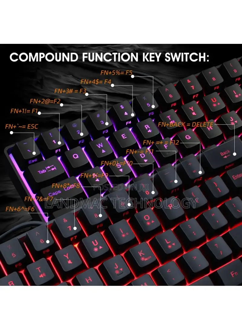 61 Keys USB Wired Gaming Keyboard With Colorful Backlight Fo