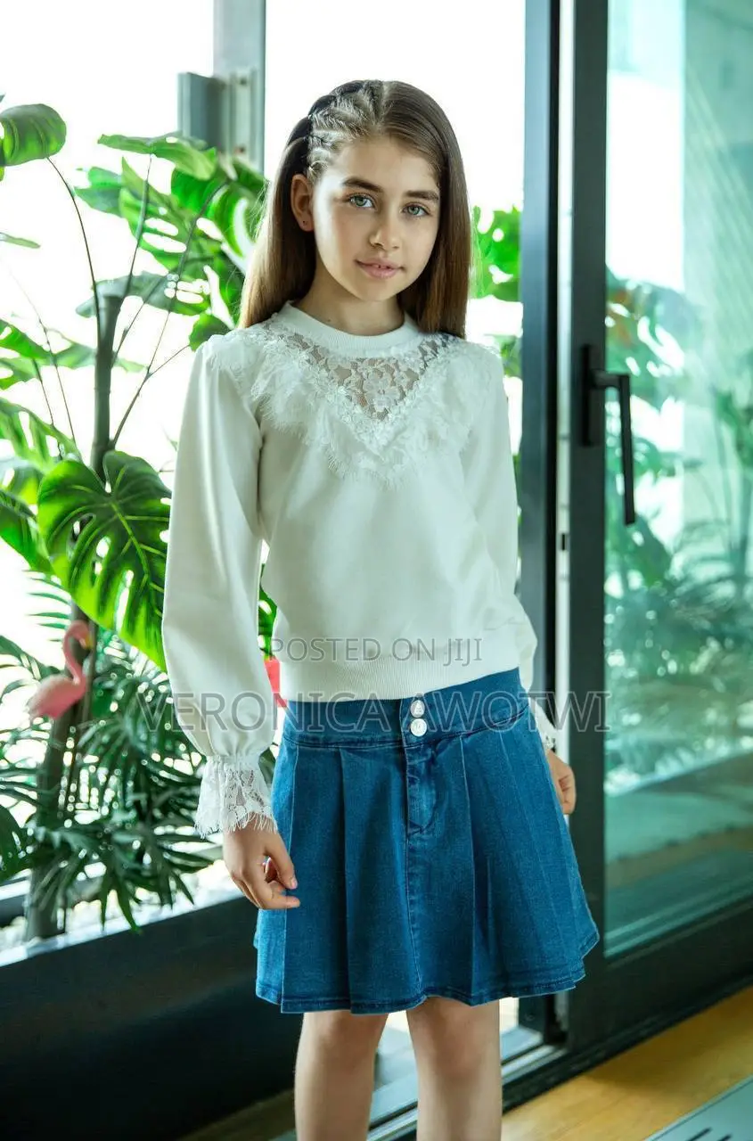 Quality Long Sleeve Blouse With Jeans Skirt