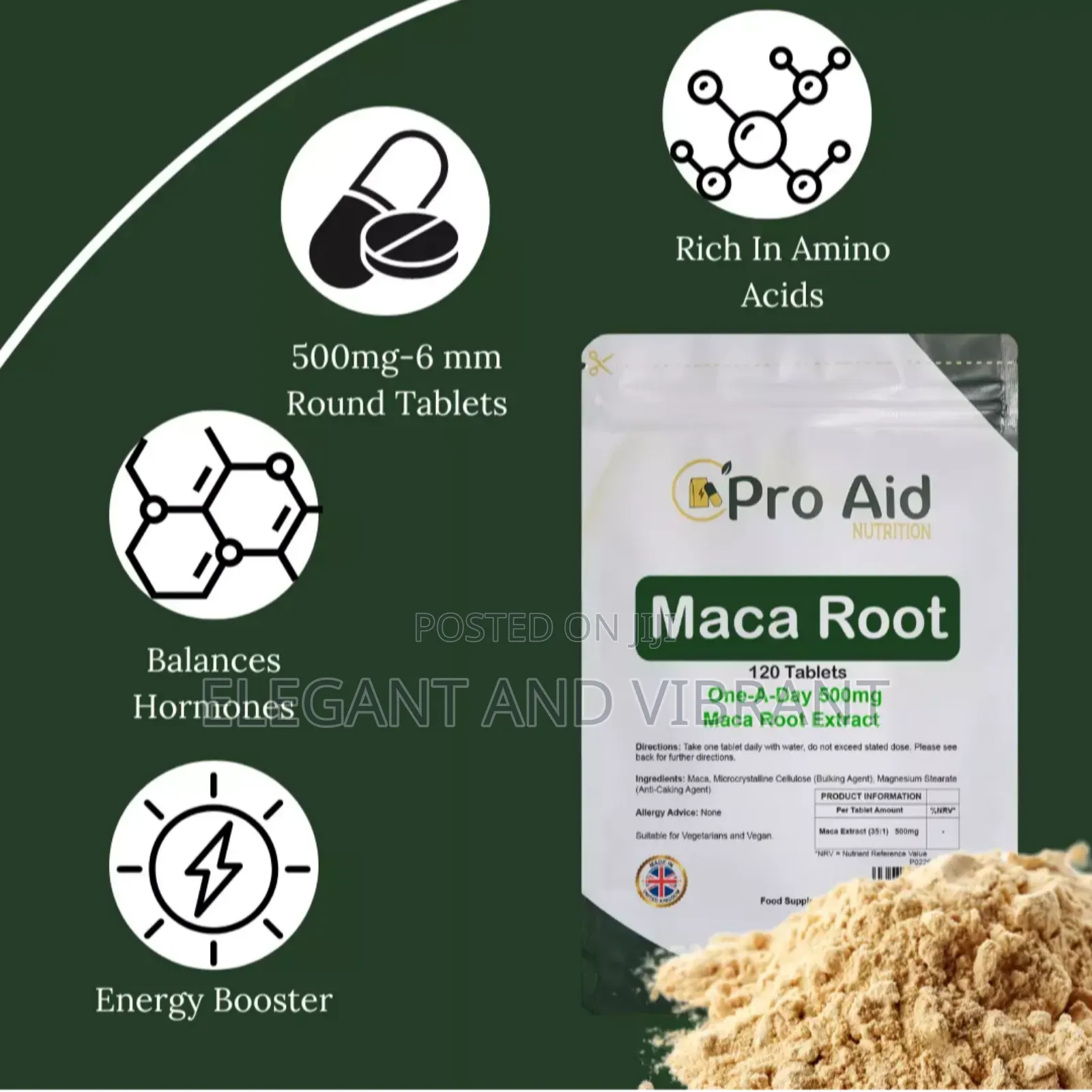 Maca Root 500mg High Strength Herbal Extract - 120 Tablets