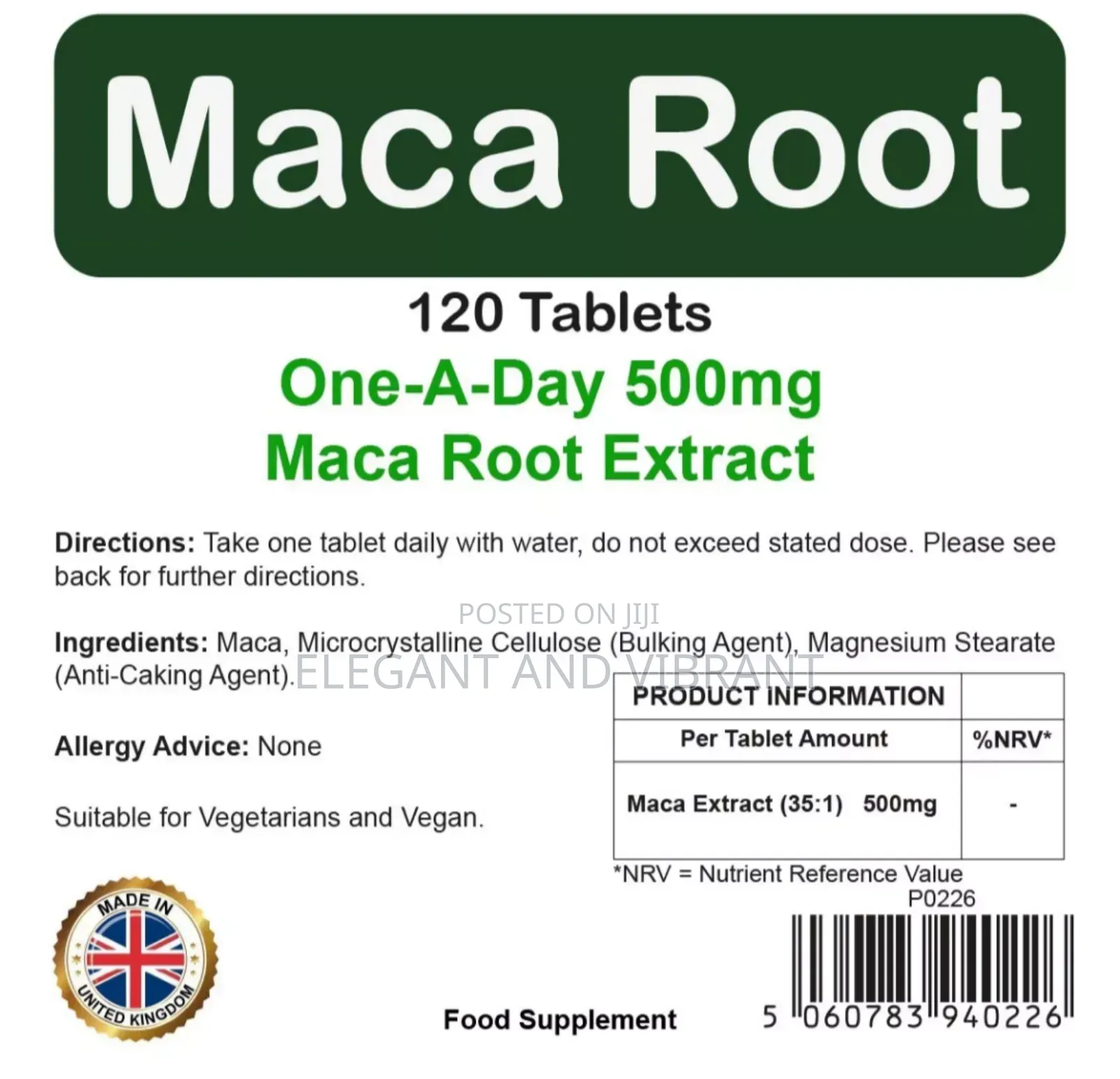 Maca Root 500mg High Strength Herbal Extract - 120 Tablets