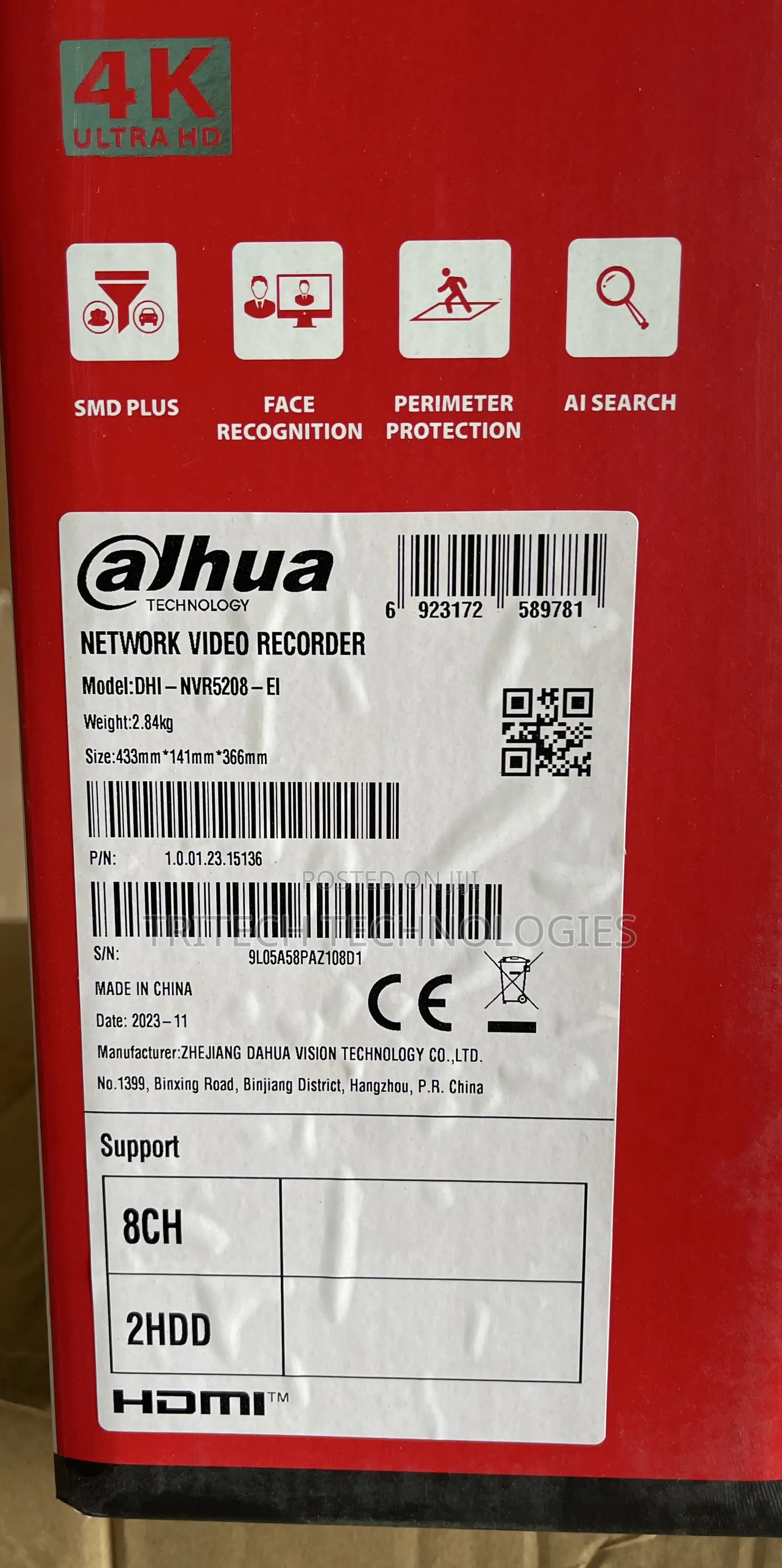 Dahua 8ch NVR Nvr5208-Ei Dahua 8ch 2hdd 1U Support (Anpr)