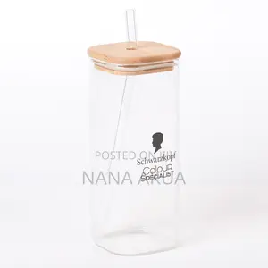 Customized Glass Mug With Wooden Lid