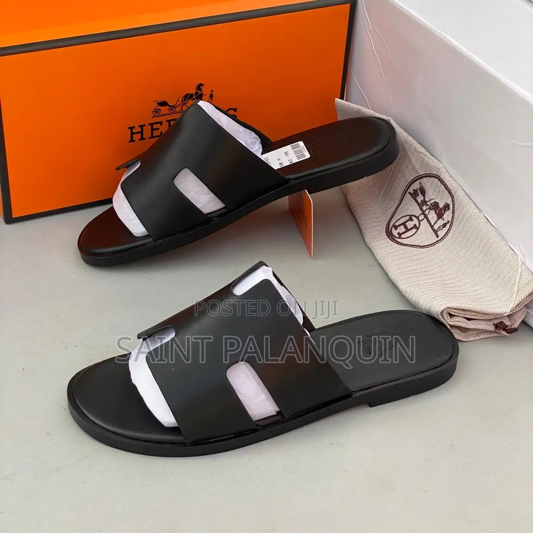 Smooth Black Hermes Slippers