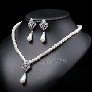 Crystal Imitation Pearl Wedding Necklace Earring Bridal Eleg
