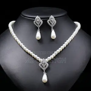 Crystal Imitation Pearl Wedding Necklace Earring Bridal Eleg