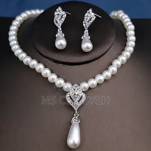 Crystal Imitation Pearl Wedding Necklace Earring Bridal Eleg