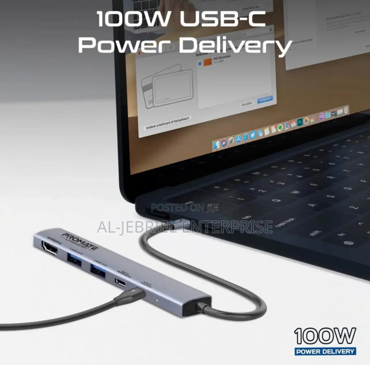 100 Watts Power Delivery Promate Link-Hub 5 USB-C Hub