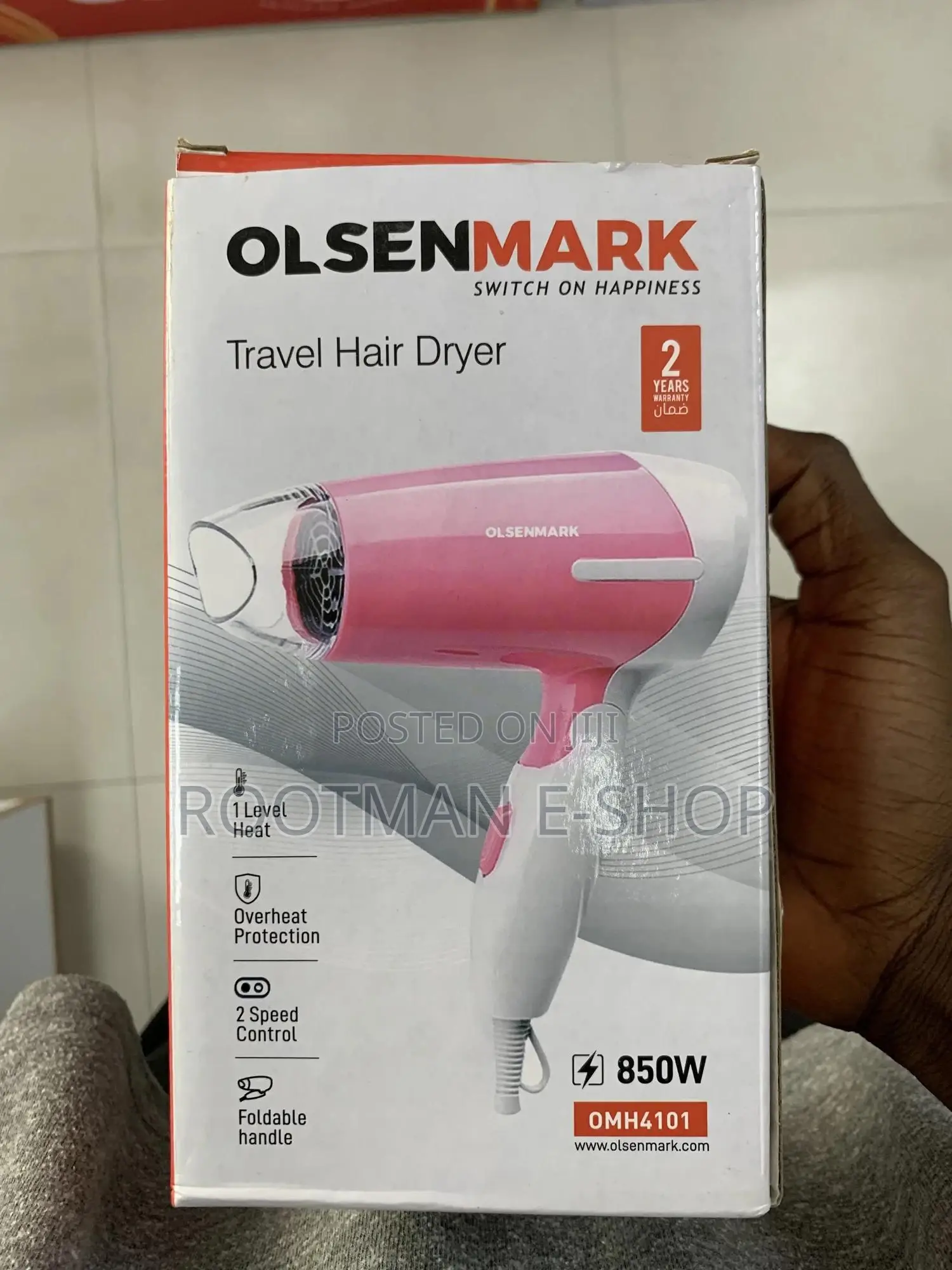850 W Travel Hair Dryer With Foldable Handle,2 Speed Control