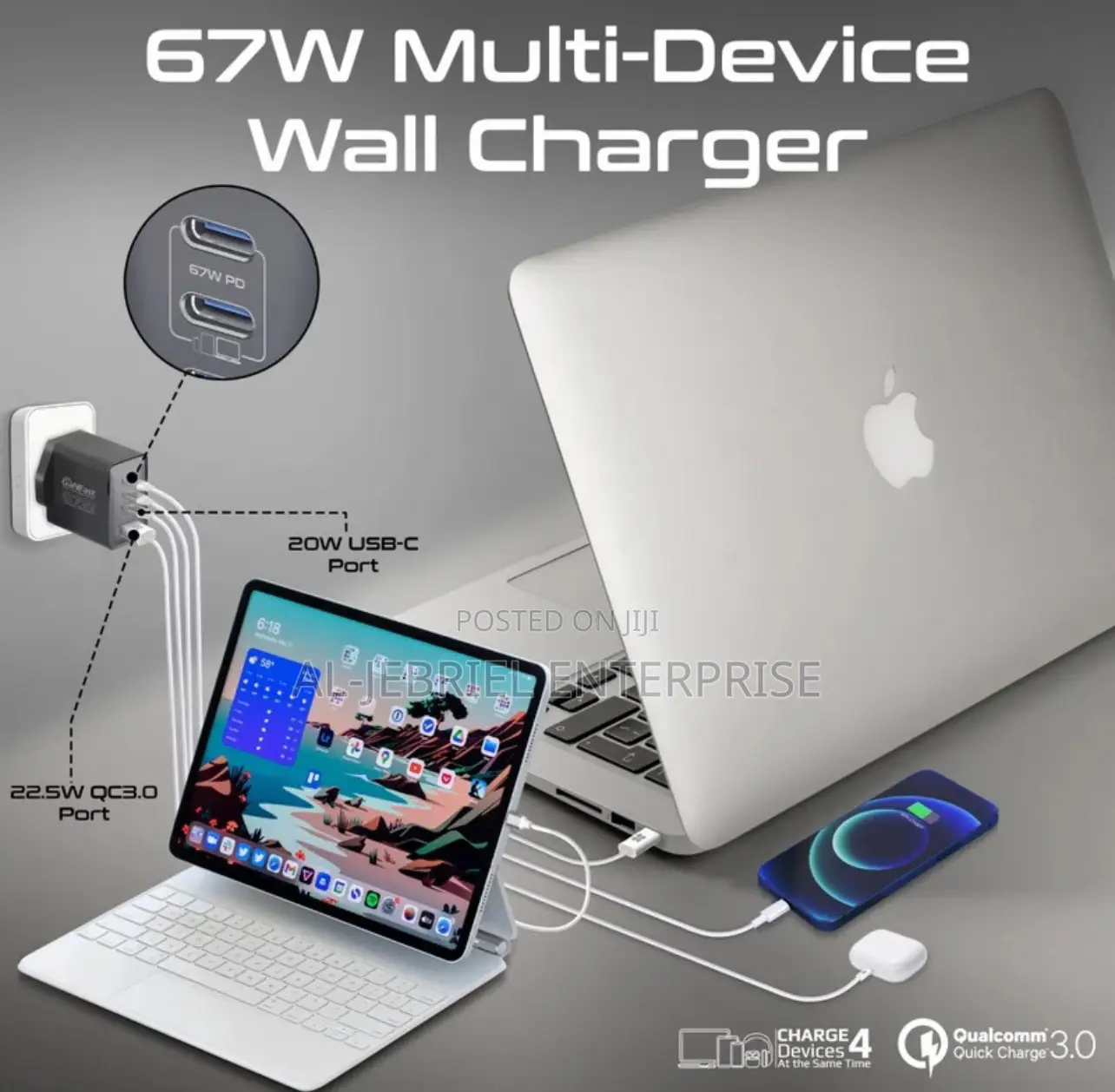 Promate 67W PD Ganfast Charger With 2 X 67WPD USB-C