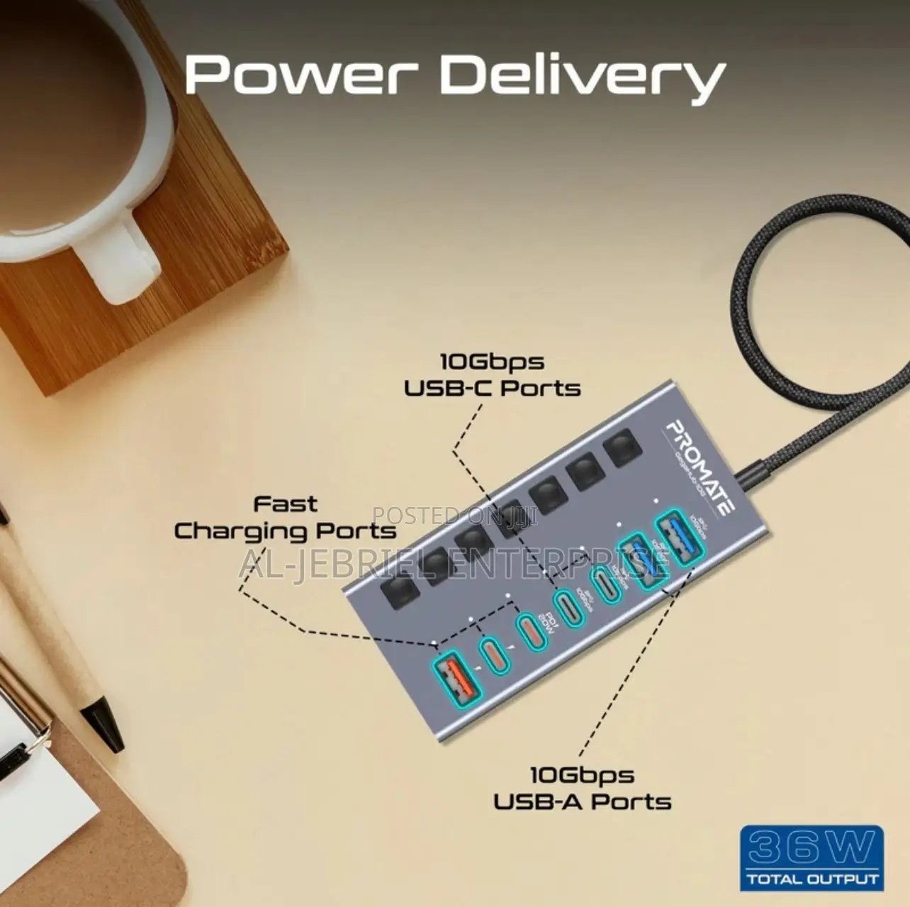 Promate Gegahub-10g UK 7 Port 10gbps USB-C Hub