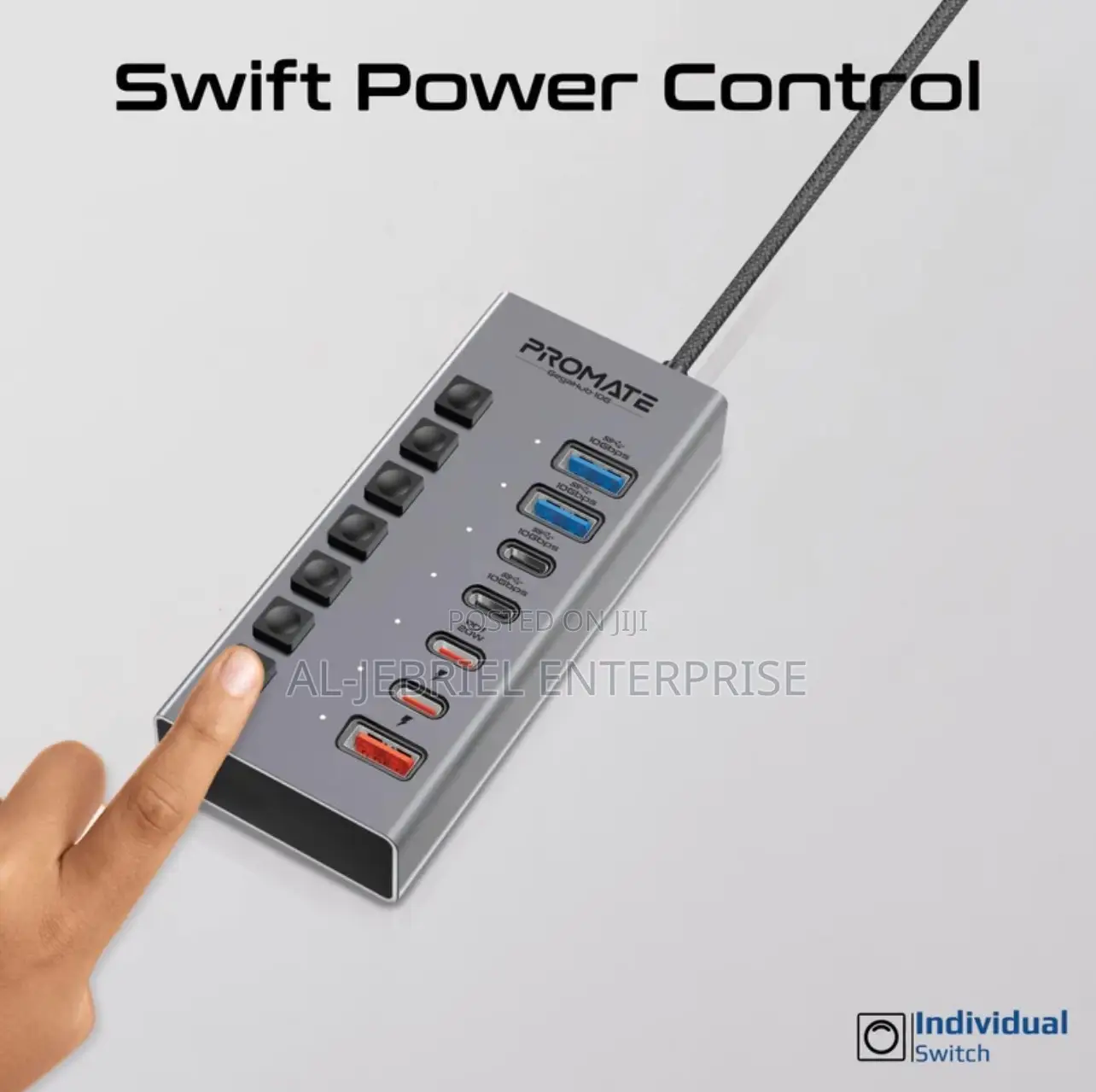 Plug Play Promate Gegahub-10g UK 20w Powerdelivery USB Hub