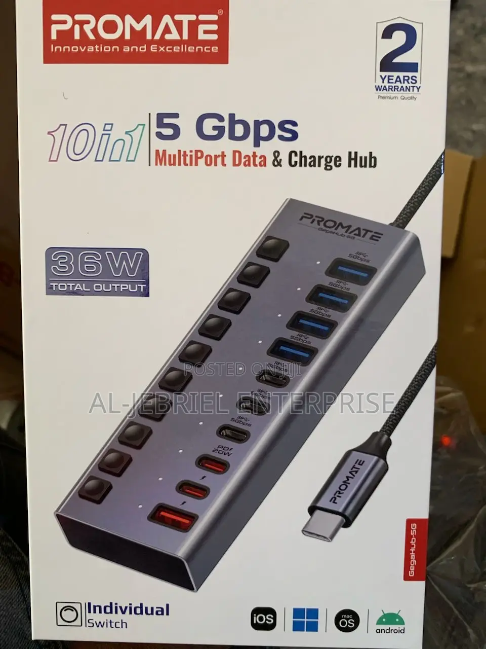 Promate Gegahub-5g UK 10-in-1 Port 5gbps USB-C Hub