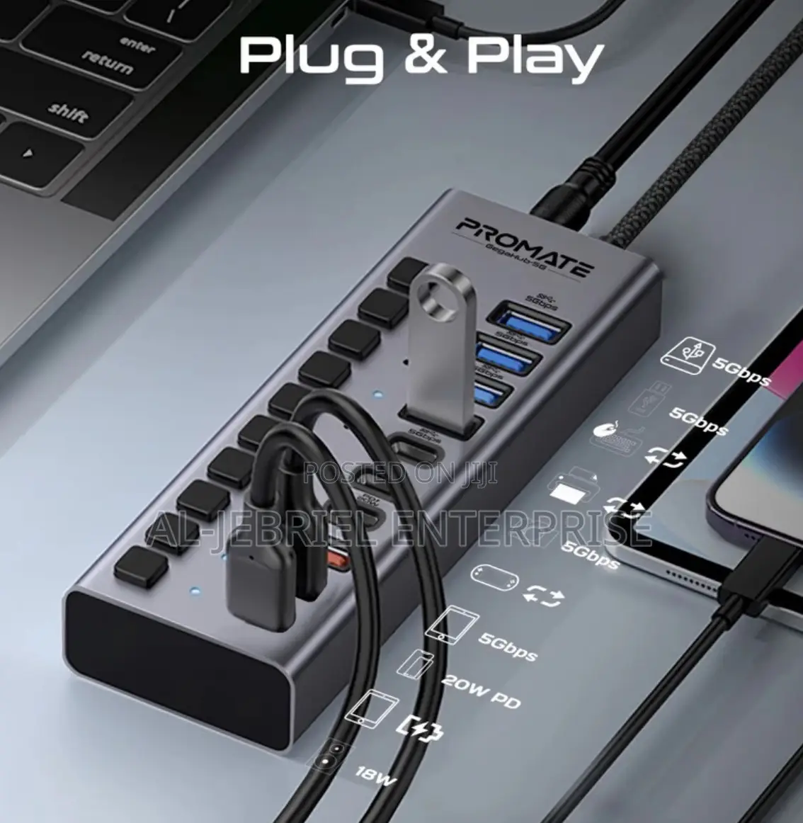 Compact Design Promate Multiport Data and Charge Usb-C Hub