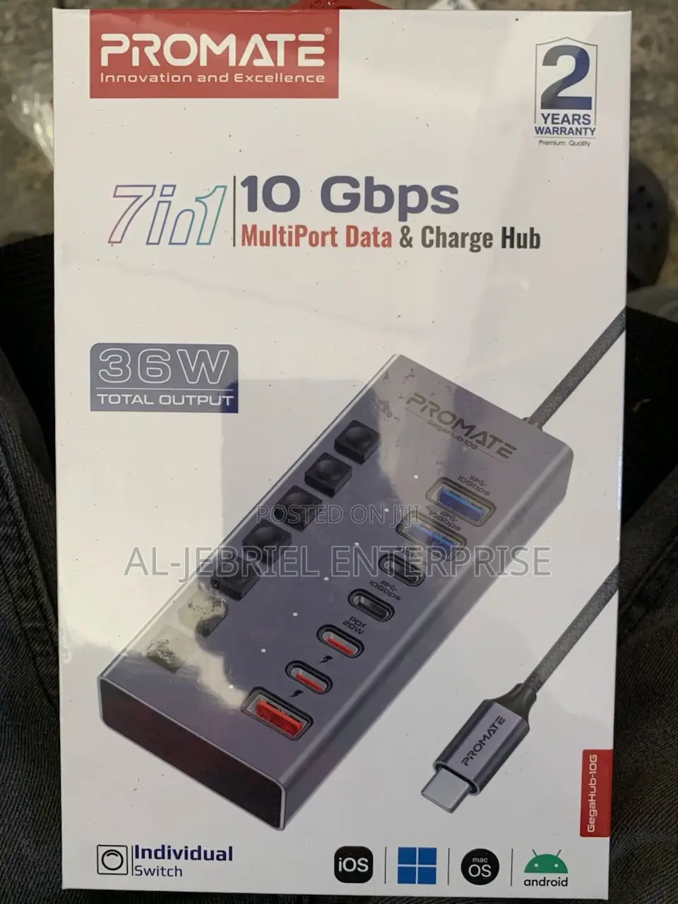 PROMATE 36 Watts 7-in-1 Multiport Data and Charge USB-C Hub