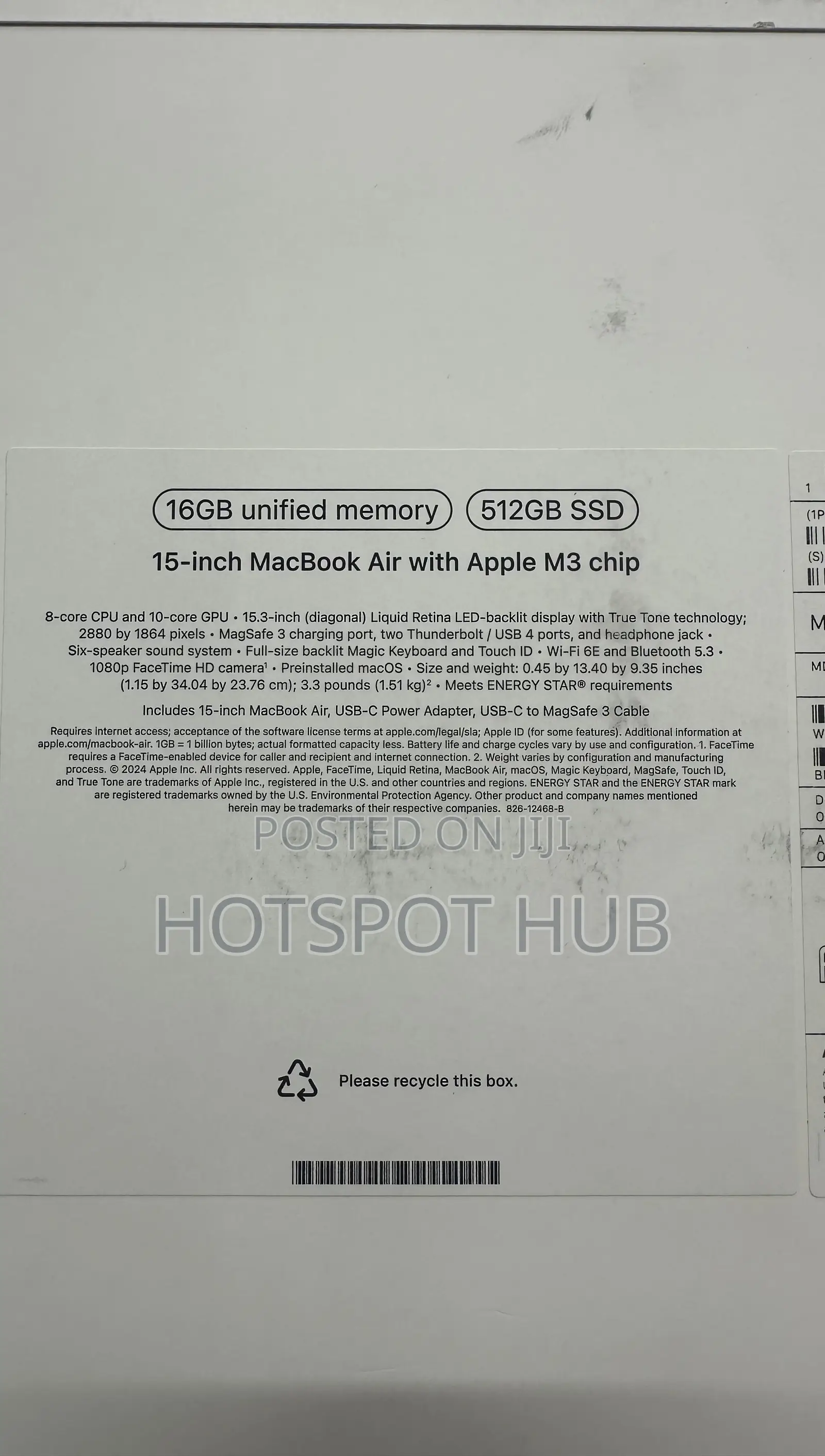 New Laptop Apple MacBook Air 2024 M3 15-inch 16GB Apple M3 SSD 512GB