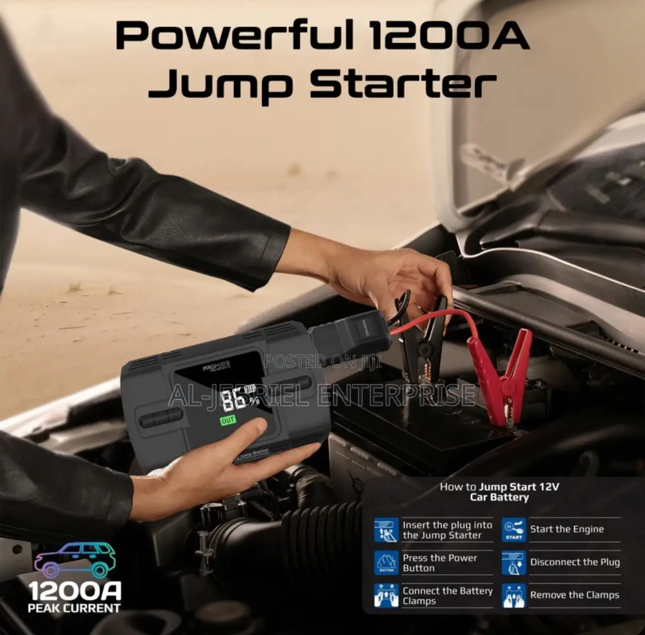 Promate Patrolpack-3 1200A Jump Starter, 12000mah Power Bank