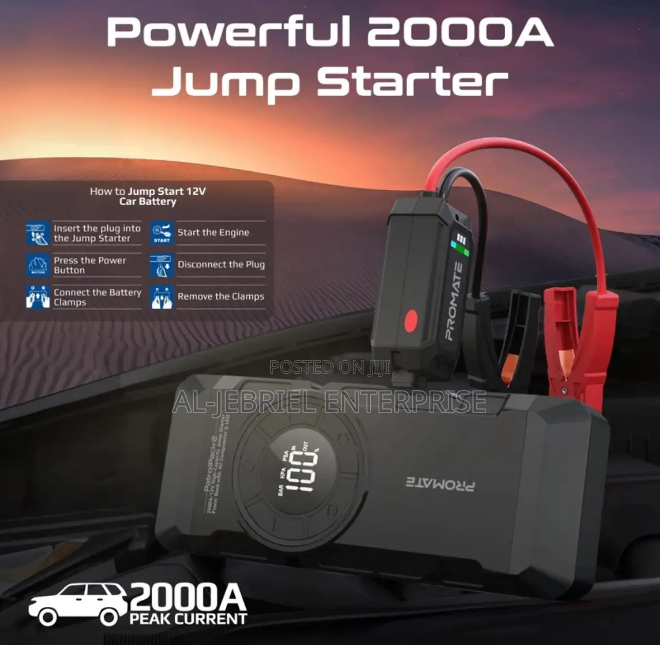 HEAVY DUTY PROMATE 2000A /12v Jump Starter With Powerbank