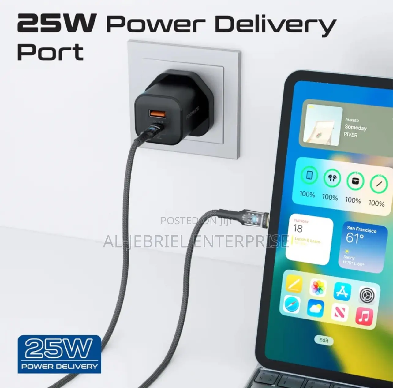 Promate POWERPORT-25CC BLK UK 25W Quick Charge Wall Charger