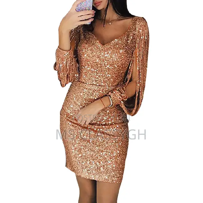 Sexy Sequin Tassel Long Sleeve Hip Dress