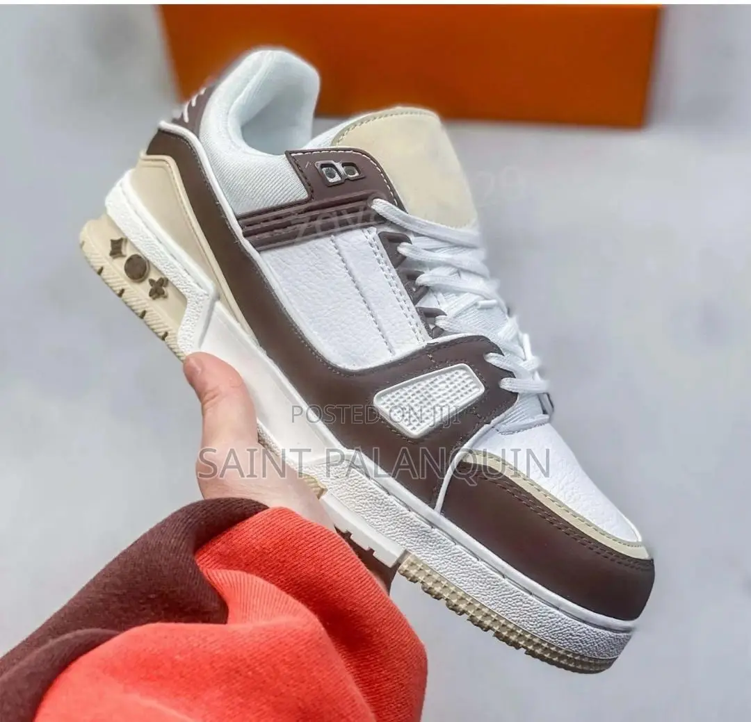 White and Brown LV Denim Trainer