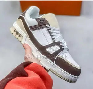 White and Brown LV Denim Trainer