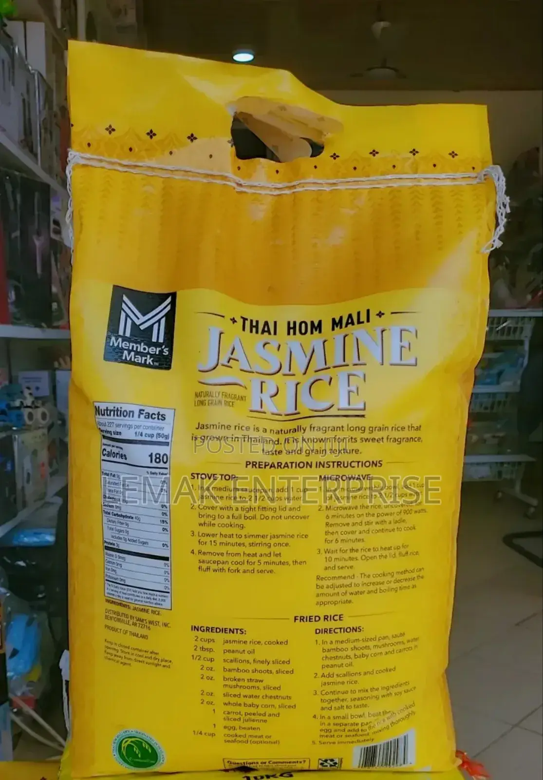 Members Mark Thai Jasmine Rice 25lbs 11.34kg Country of Origin Usa
