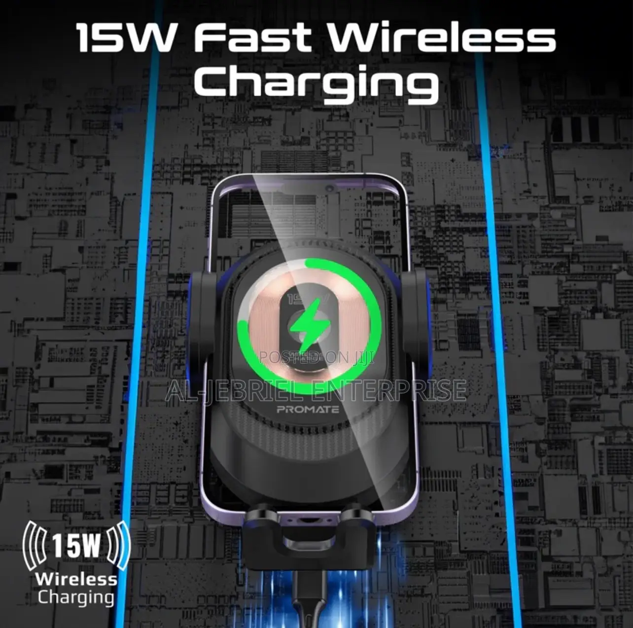 Powermount-2 Promate 15watts Wireless Car Charging Mount